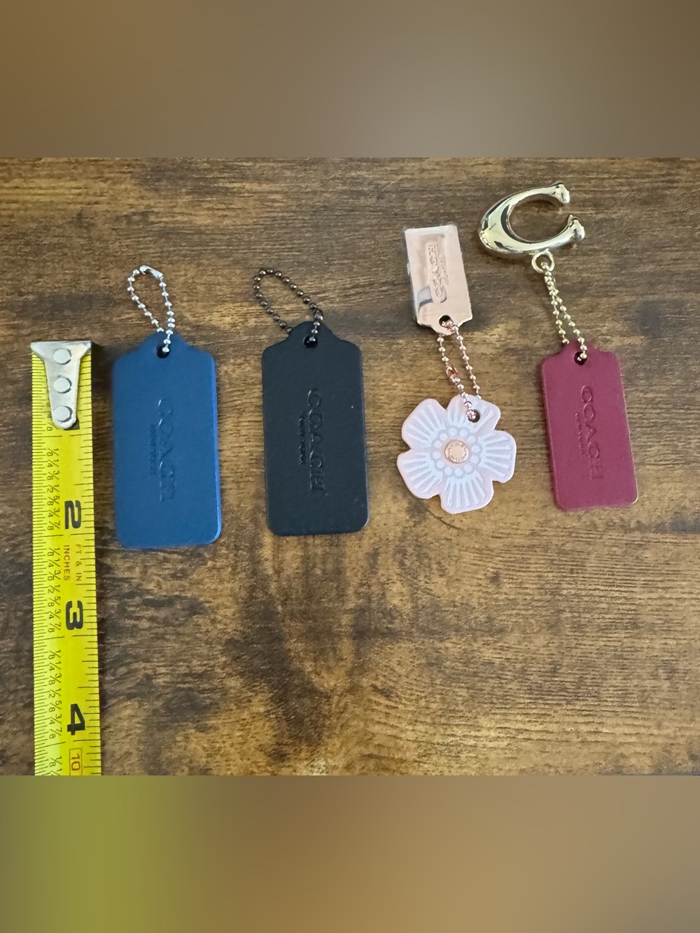 COACH Hangtag Tea Rose and Signature C Leather Charm Keychain Bundle - Picture 2 of 3
